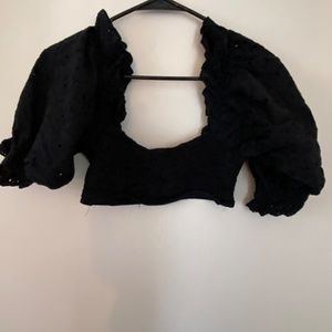 Urban Outfitters Black Crop Top w/ Puff Sleeves (M)